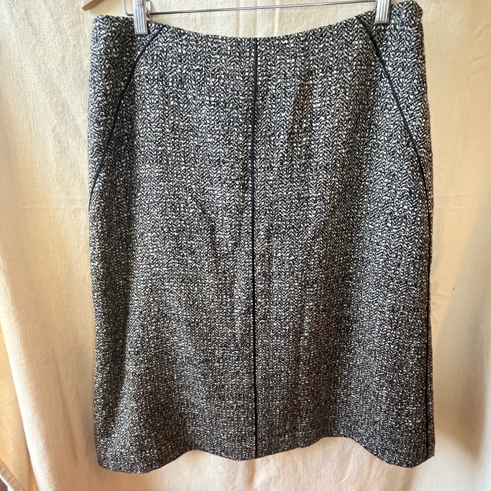 Talbots career Black brown modest a-line Tweed wool blend skirt size 16